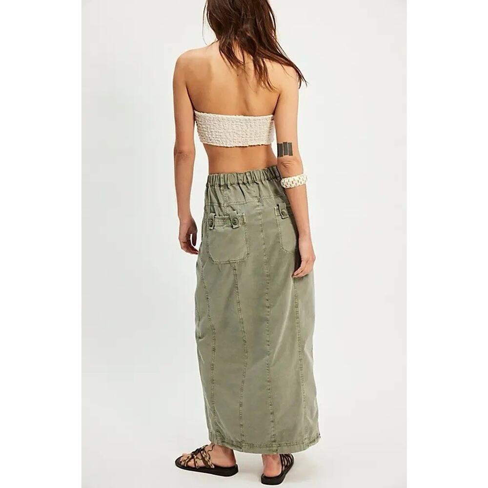Free People Tybee Cargo Utility Maxi Skirt Olive Green 6 NWOT - Picture 3 of 9